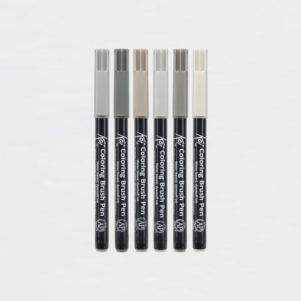 Set 6 Rotuladores Tonos Grises Sakura KOI Coloring Brush Pen