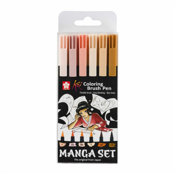 Set 6 Rotuladores Manga Coloring Brush Pen Piel Sakura Koi