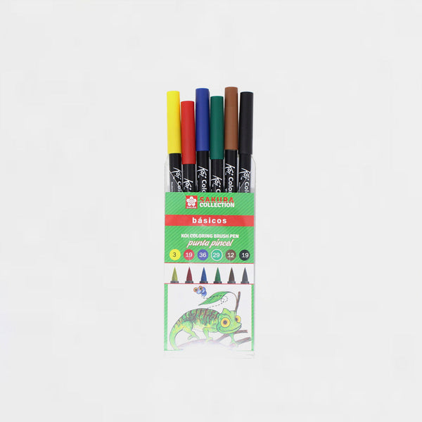 Set 6 Rotuladores Colores Básicos Sakura KOI Coloring Brush Pen