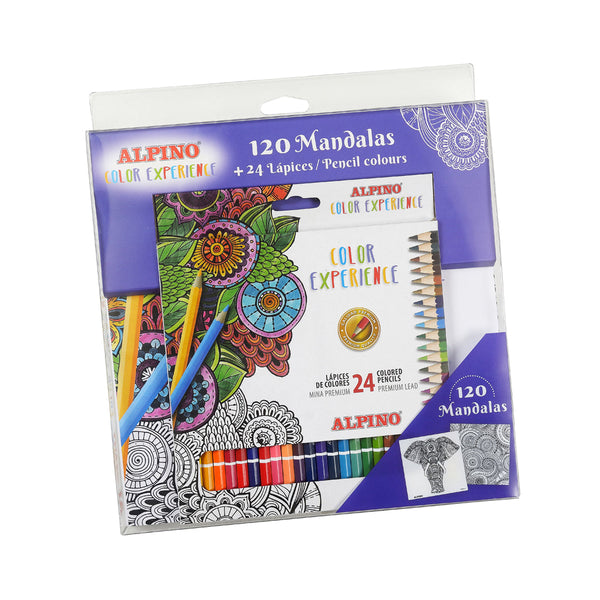 Kit 120 Mandalas y 24 Lápices Color Experience Alpino