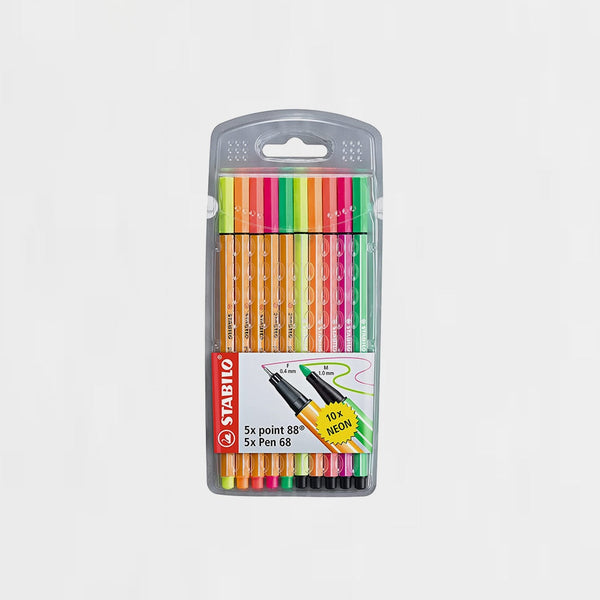 Estuche 10 Rotuladores Punta Fina Neón Stabilo