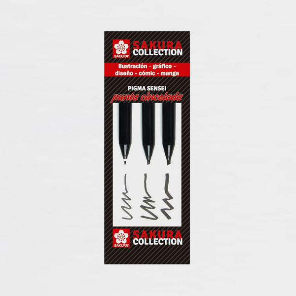 Estuche Rotuladores Negros Punta Cincelada Pigma Sensei Sakura