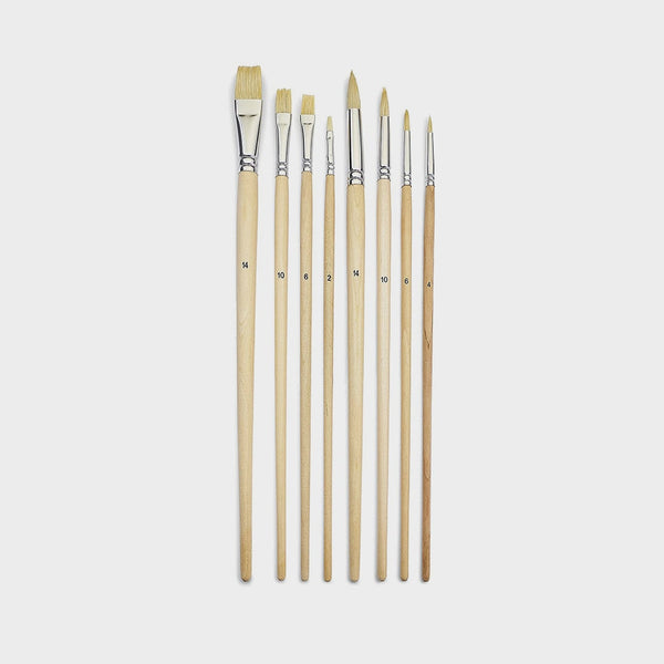 Set 8 Pinceles Cerda Blanca Mango Largo Pebeo