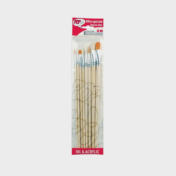 Set 8 Pinceles Surtidos Mango Largo Pebeo
