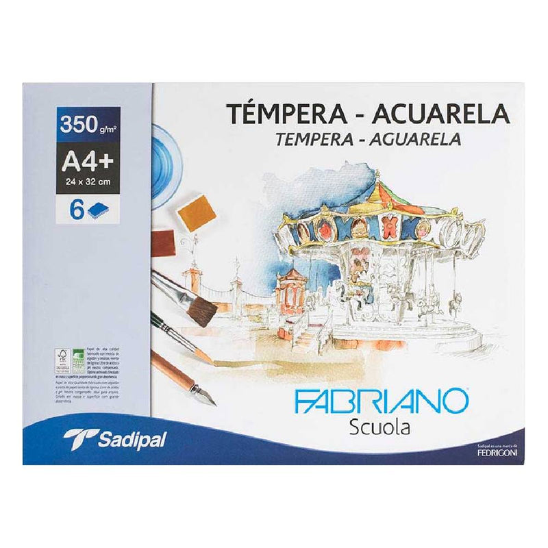 Pack 6 Hojas Acuarela y/o Témpera A4+ 350gr Fabriano