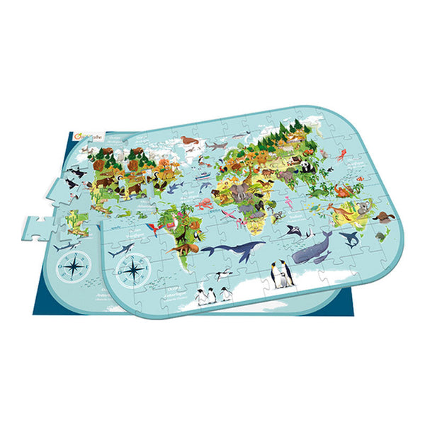 Puzzle Planisferio del Mundo con Animales de 72 Piezas 6+