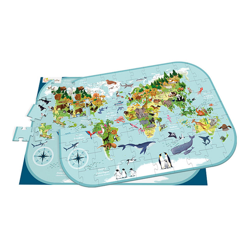 Puzzle Planisferio del Mundo con Animales de 72 Piezas 6+ Avenue Mandarine (1)