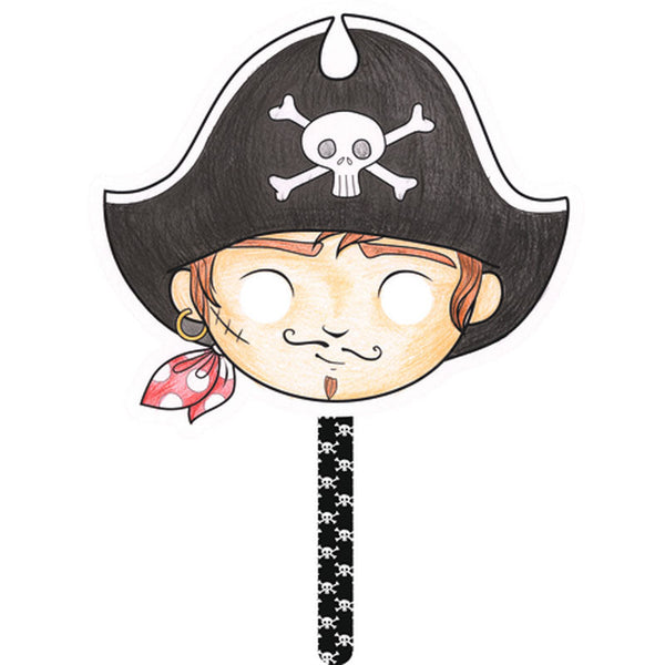 Careta de Cartón para Colorear con stick Pirata