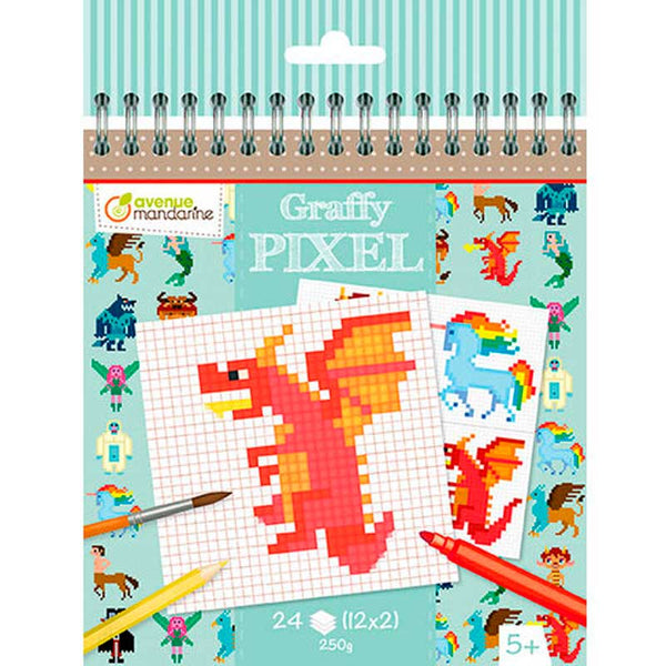 Cuaderno de Colorear Graffy Pixel Criaturas Fantásticas Avenue Mandarine - milbby tienda de manualidades bellas artes y scrap
