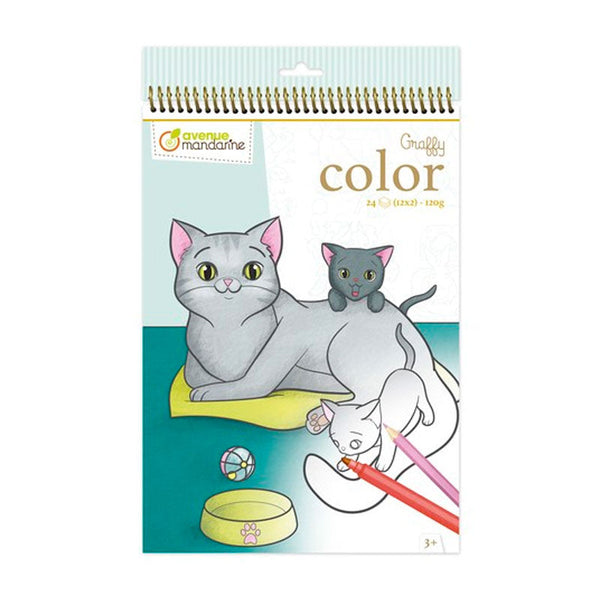 Cuaderno Colorear Animales Granja Mamá Bebé Gatos Avenue Mandarine