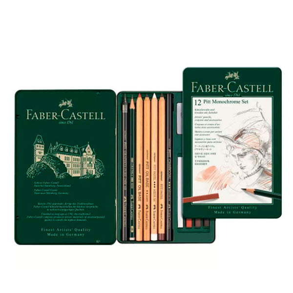 Estuche de Metal con 12 piezas Pitt Monochrome Faber Castell