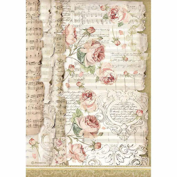 Papel Arroz Roses and Music A4 Stamperia