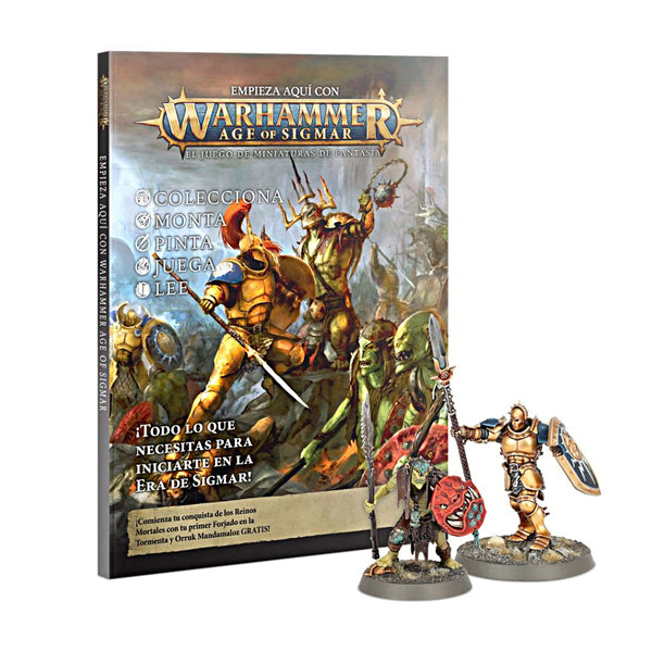 Libro Empieza aquí con Warhammer Age Of Sigmar con 2 Figuras