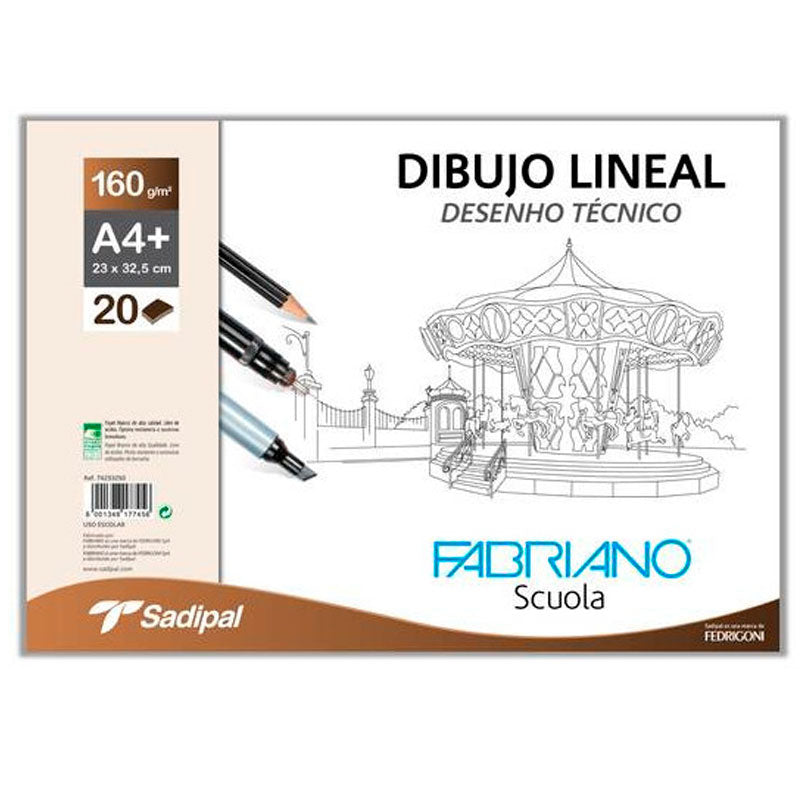 Bloc Dibujo Lineal 20H 160gr A4 Fabriano