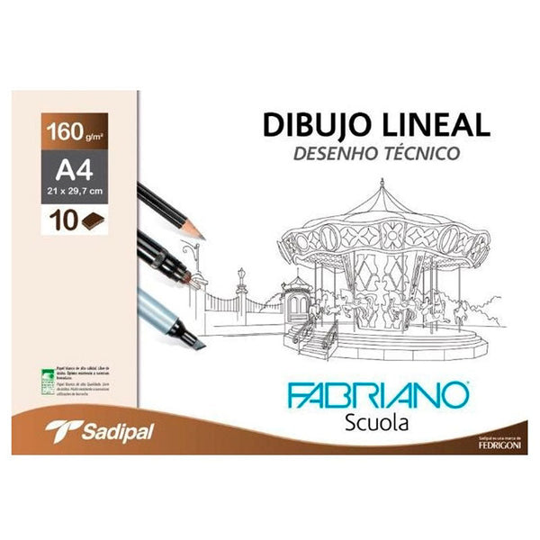 Bloc Dibujo Lineal 10H 160gr A4 Fabriano