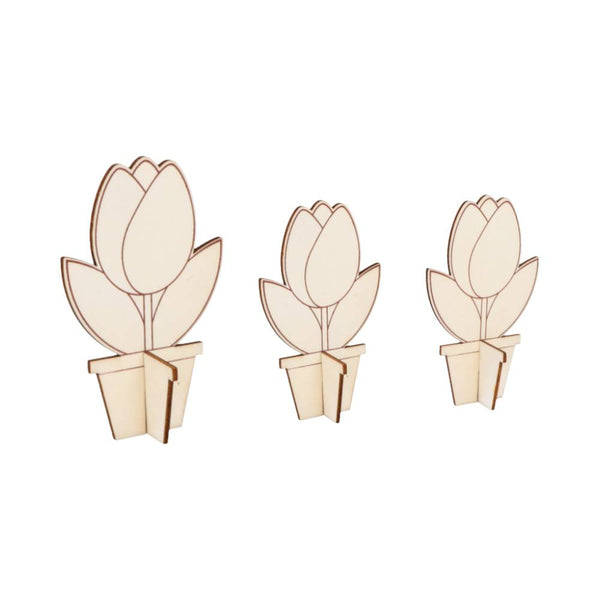 Set 3 Tiestos de Madera con Tulipanes (2)