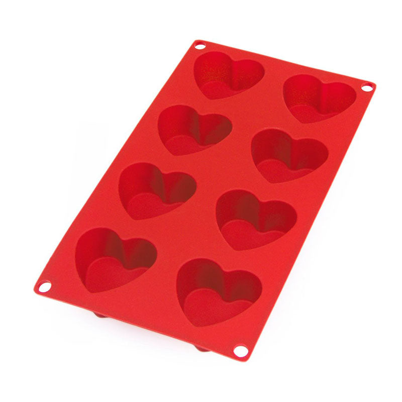 Molde Silicona Multicavidad Corazón 8 Cavidades Rojo Lékué