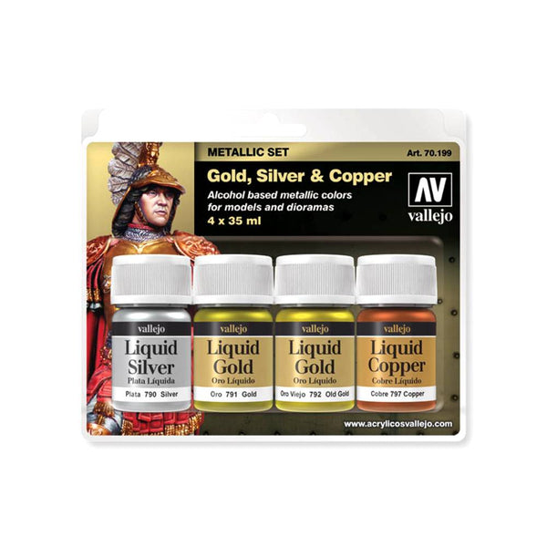 Set 4 Pinturas Metálico Líquido 35 ml Vallejo