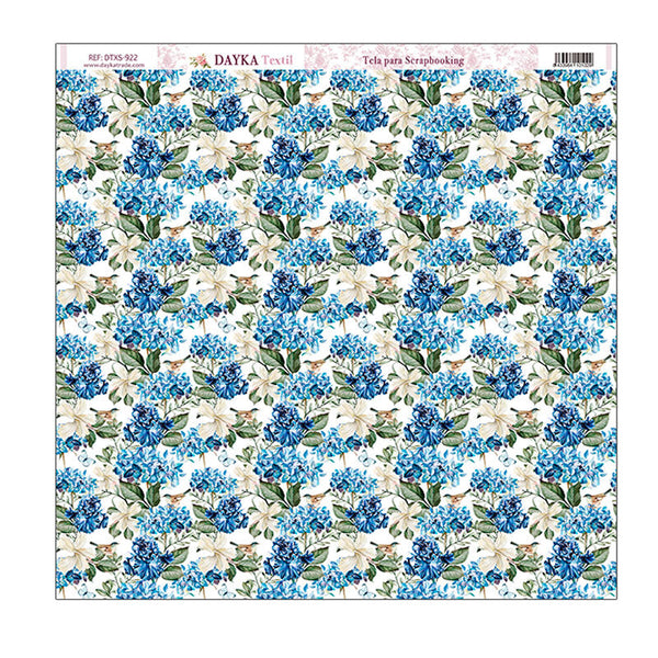 Tela Encuadernar Hortensias Azules y Pájaros 30,5x30,5cm Dayka