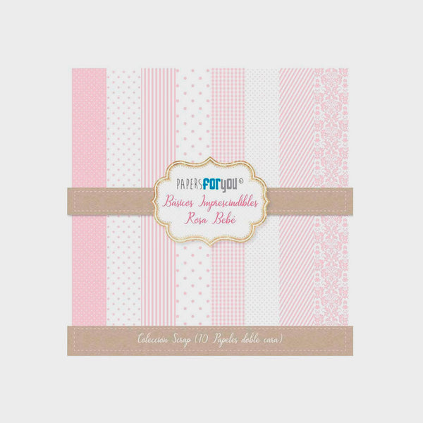 Set 10 Papeles Scrap Rosa Bebé 30x30 Papers For You