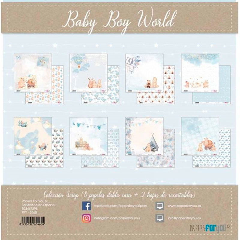 Set 8 Papeles Scrap Baby Boy World 30x30 Papers For You (3)