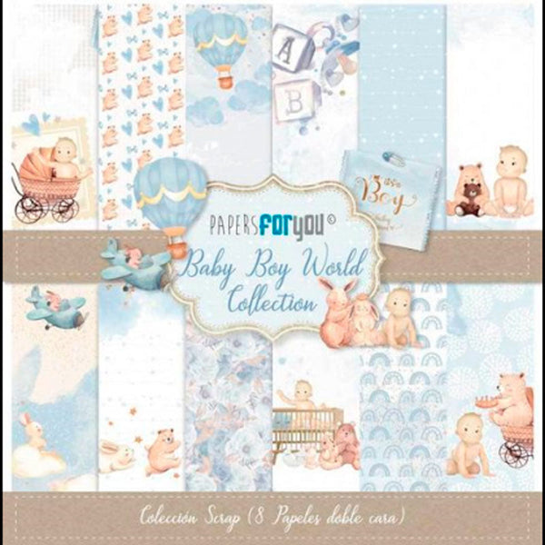 Set 8 Papeles Scrap Baby Boy World 30x30 Papers For You