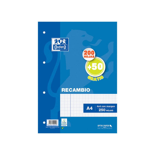 Recambio 200h+50 Hojas A4 Oxford