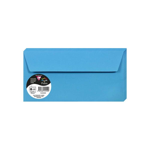 Set 20 Sobres 11x22 Azul Turquesa Pollen Clairefontaine