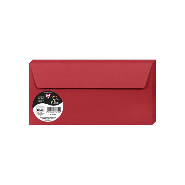 Set 20 Sobres 11x22 Rojo Grosella Pollen Clairefontaine
