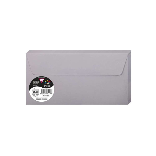 Set 20 Sobres 11x22 Gris Acero Pollen Clairefontaine