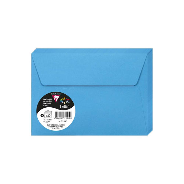 Set 20 Sobres 11x16 Azul Turquesa Pollen Clairefontaine