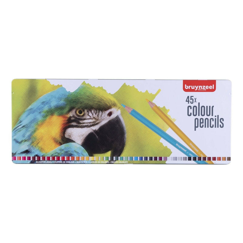 Caja Lapices de 45 Colores Metálica con Dibujo Loro BRUYNZEEL