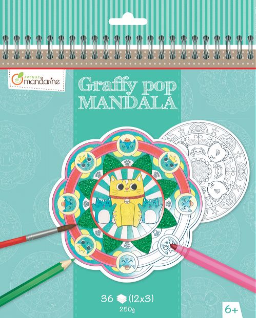 Cuaderno Colorear con Dibujos de Mandalas y Animales para Niños Graffy Pop Avenue Mandarine