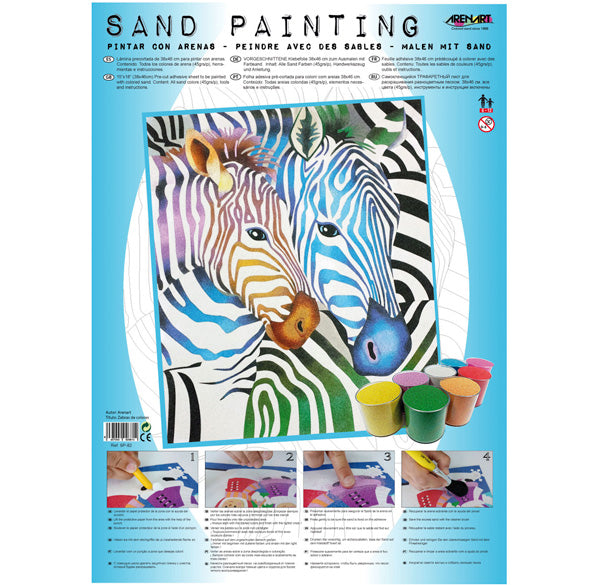 Kit Pintar con Arenas de Colores 'Cebras de Colores' 38x46cm ARENART - milbby tienda de manualidades bellas artes y scrap