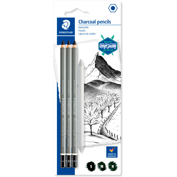 Pack 3 Lápices de Carbón + Difuminador STAEDTLER